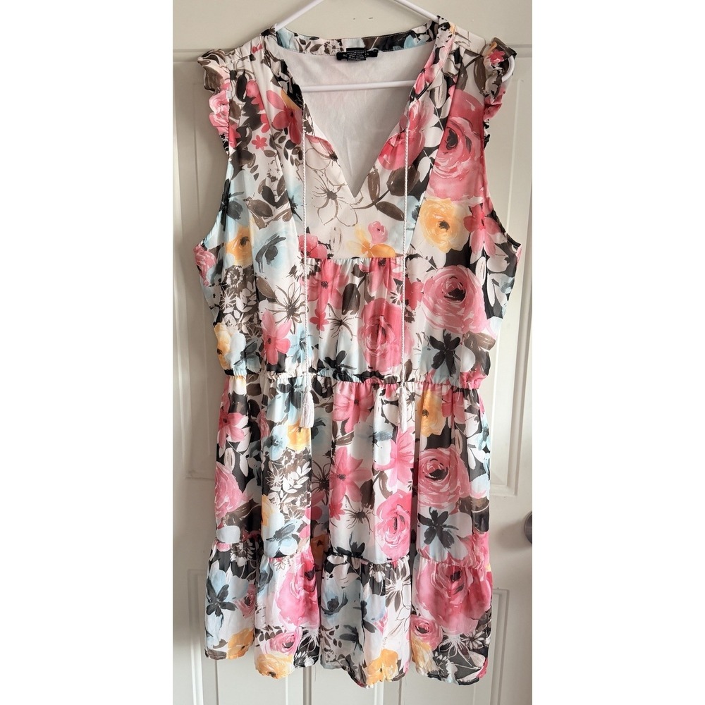 Robert Louis 1X Floral Tiered Dress Sleeveless Lined Tassel Boho Plus